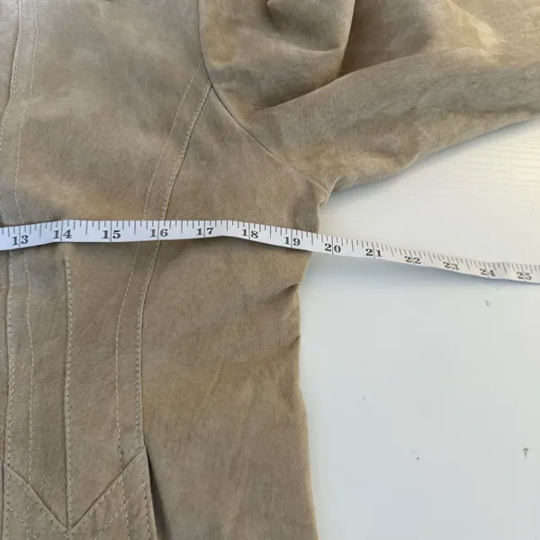 AMI Womens Genuine Suede Leather Jacket Large Tan Full Zip Pockets Lined Neutral - Image 8