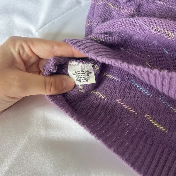 Vintage 80s Purple Womens Pullover Sweater Cardigan Made In USA Whimsy‎ Retro - Image 3