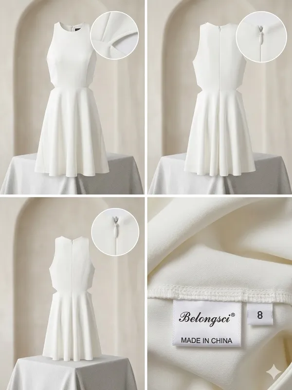 Sleeveless White Mini Dress with Side Cutouts - Image 2
