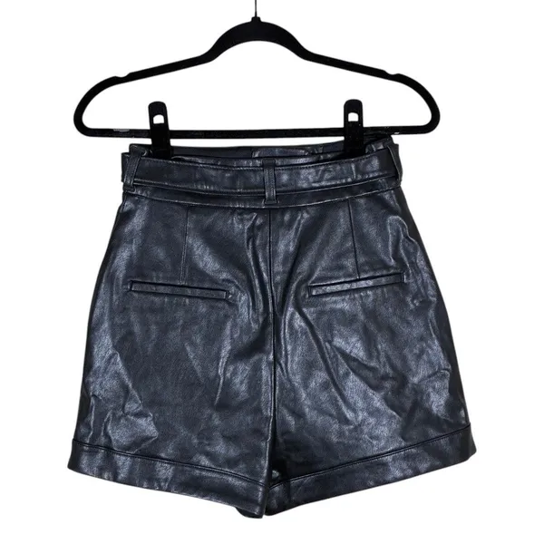 NWT Express Paperbag Solid Faux Leather Shorts Edgy Pleated Tie Waist Size 2 - Image 5