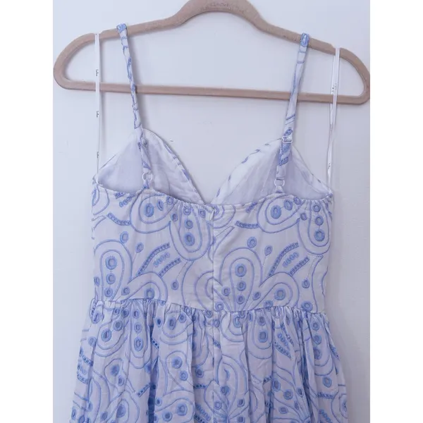 Lulus Floral Eyelet Embroidered Midi Dress Small White Blue Preppy Party Greece - Image 10