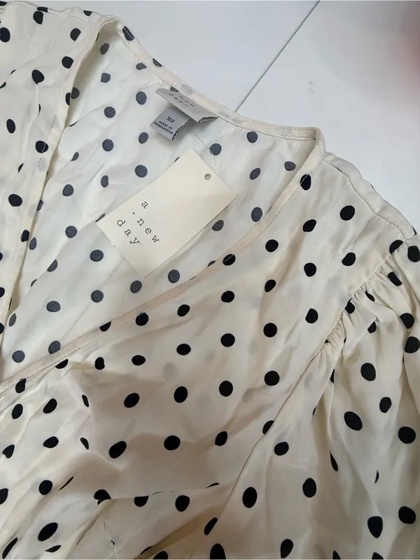 a new day Cream Polka Dot Puff-Sleeve Wrap Dress size XS - Image 10