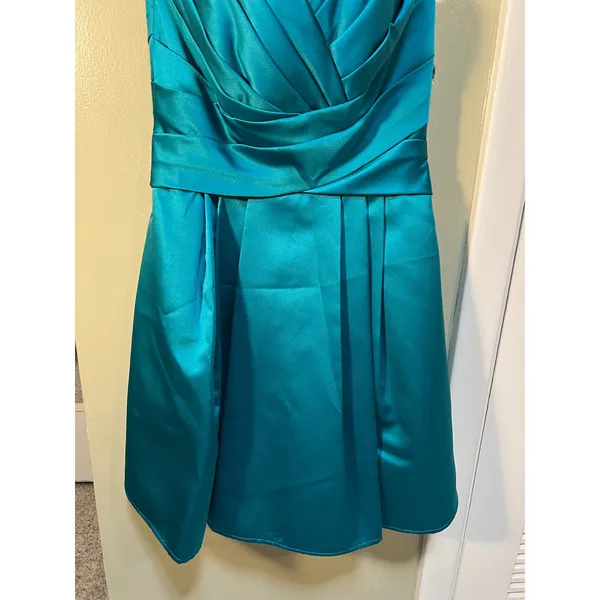 David's Bridal Womens Sz 4 Strapless Dress A-Line Satin Teal Blue Green Cocktail - Image 4