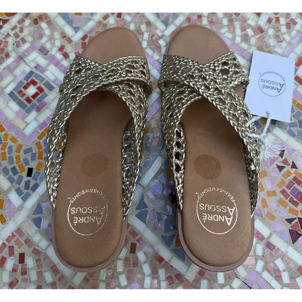 André Assous Bryana Woven‎ Wedge Sandals Gold Size 9.5 Women Featherweights - Image 2