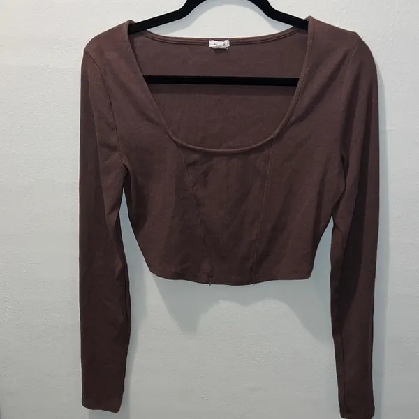 Garage Brown Long Sleeve Crop Top - Image 2