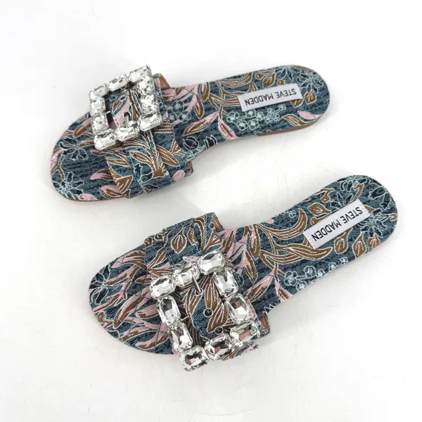 Steve Madden Marika Slide Sandals Si 7‎ Blue Floral Rhinestone Resort Vacatione - Image 3