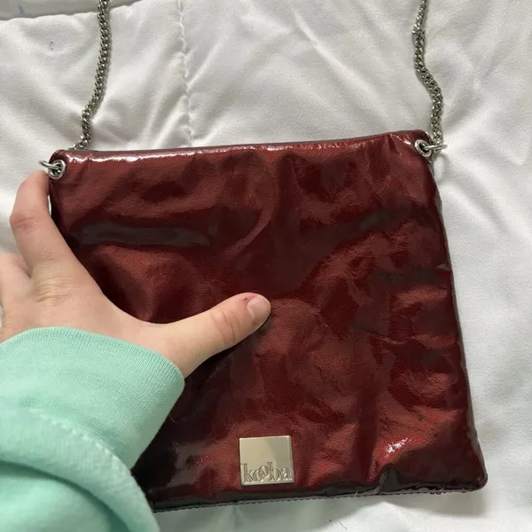 KOOBA Envelope Style Patent Leather Clutch Crossbody Shoulder‎ Chain Dark Red - Image 13