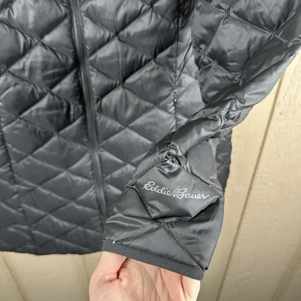 Eddie Bauer Down Long Puffer Jacket Womens Sz Medium Black Coat Outdoor Packable - Image 4