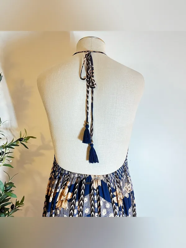 O’Neill Bohemian Navy and brown Floral Halter Low back Maxi Dress - Image 5