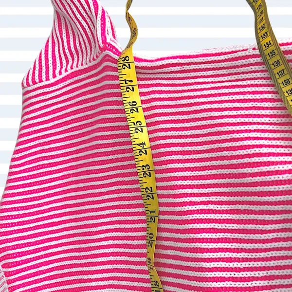 Pink and White Striped V-Neck Knit Sweater w Relaxed Boxy Fit LG/OS - Image 5