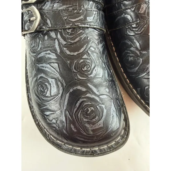 Alegria by PG Lite Black Rose Embossed Leather Clogs Monk Strap ALL-571 Size 40 - Image 6