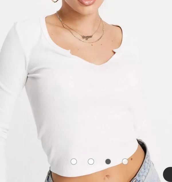 NWT Jane Notch Neck Long Sleeve Cropped Top in White Size Medium - Image 4
