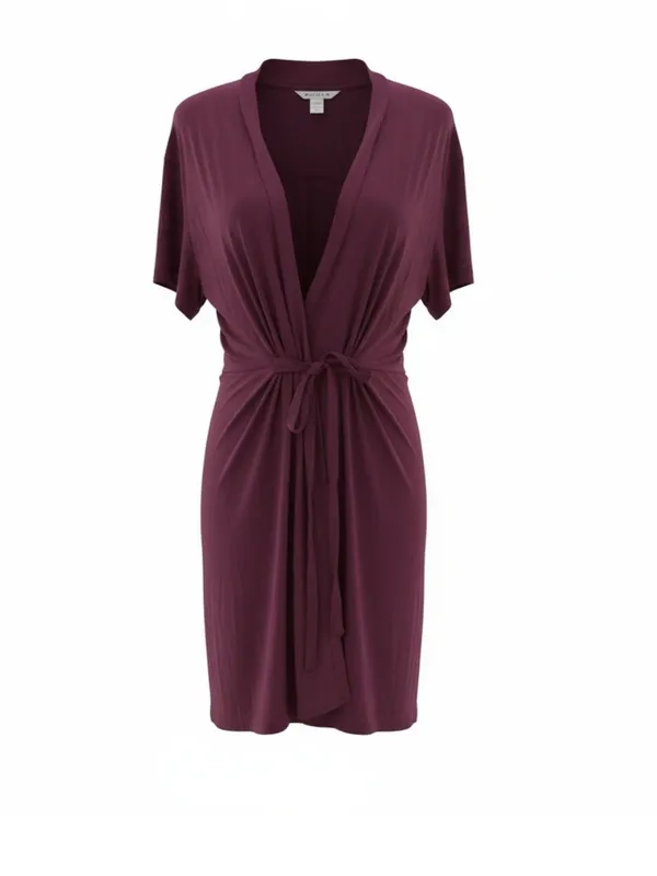 Athleta | Nighttime Bliss Short Sleeve Robe Plum Wrap Loungewear Bathrobe Relax - Image 4