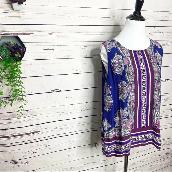 Cynthia Rowley Purple Pink Paisley Sleeveless Button Back Blouse Top Size Large - Image 3