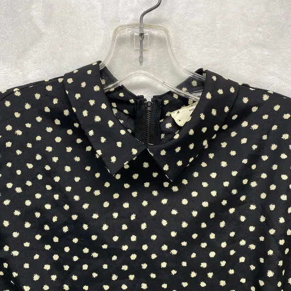 Coincidence & Chance Crop Top S‎ Black Cream Polka Dot LS Mock Neck Blouse - Image 4