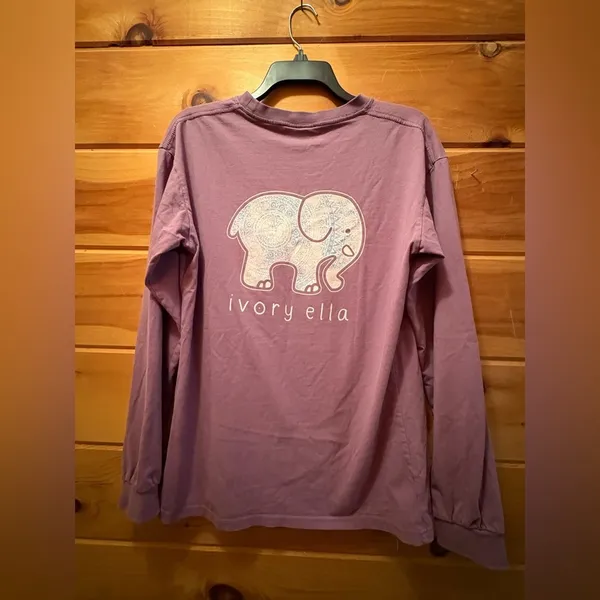 Ivory Ella size Medium purple long sleeve tee with boho elephant print. - Image 5