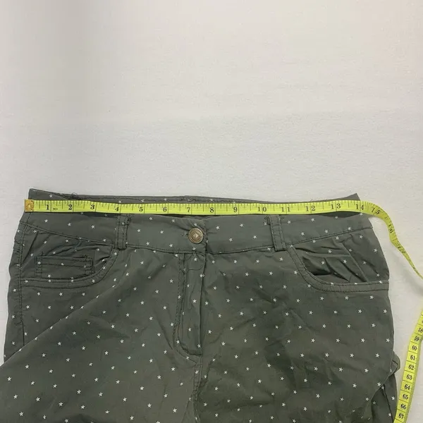 Made in Italy‎ Star Print Pants Womens XL Olive Green Straight Leg Stretch 23 - Image 7