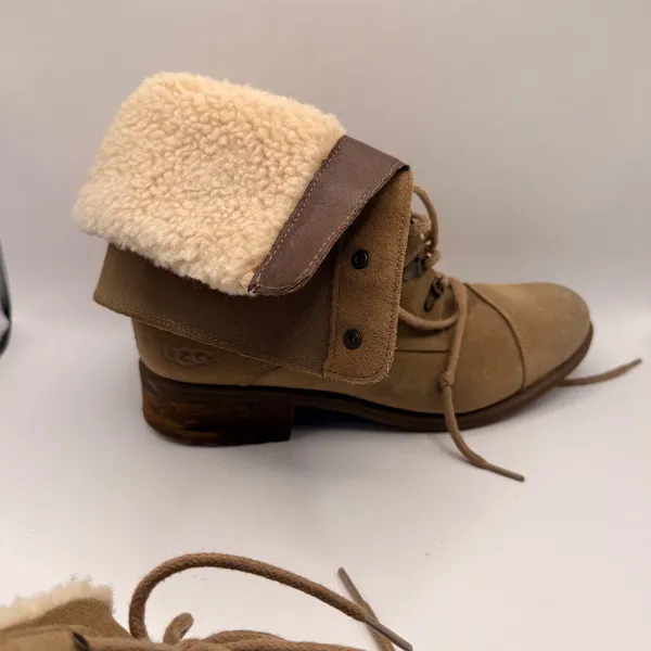 UGG Gradin Tan Suede Shearling Lined Lace Up Combat Boots Mid Calf Women US 9.5 - Image 13