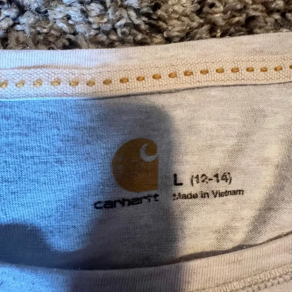 Carhartt‎ Womens Pink Striped Roll Tab Long Sleeve Shirt Size L 12-14 Casual Top - Image 3