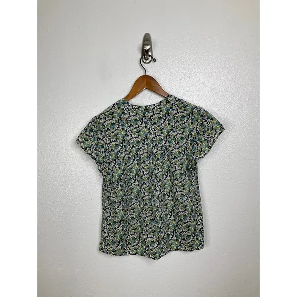 Marine Layer Floral V-Neck Short Sleeve Blouse Green Blue‎ Small 15387 - Image 2