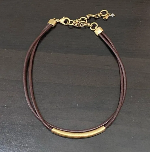 LUCKY BRAND Dark Brown Double Leather With Gold Bar Choker Necklace - Image 7