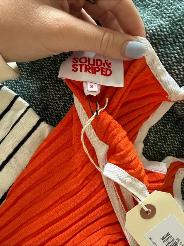 SOLID & STRIPED Orange Ribbed Maxi Dress with White Trim - Image 6