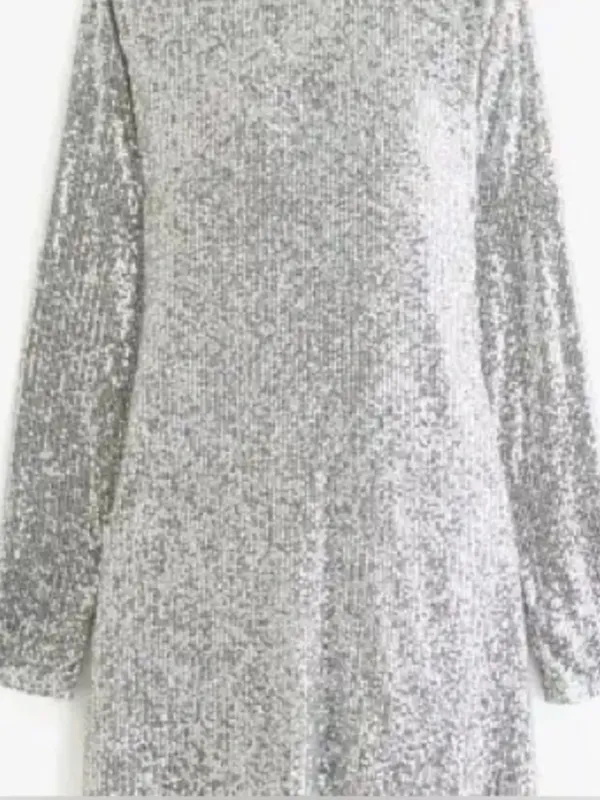 Abercrombie & Fitch Silver Shimmering Sequin Long Sleeve Mini Dress Size S - Image 8