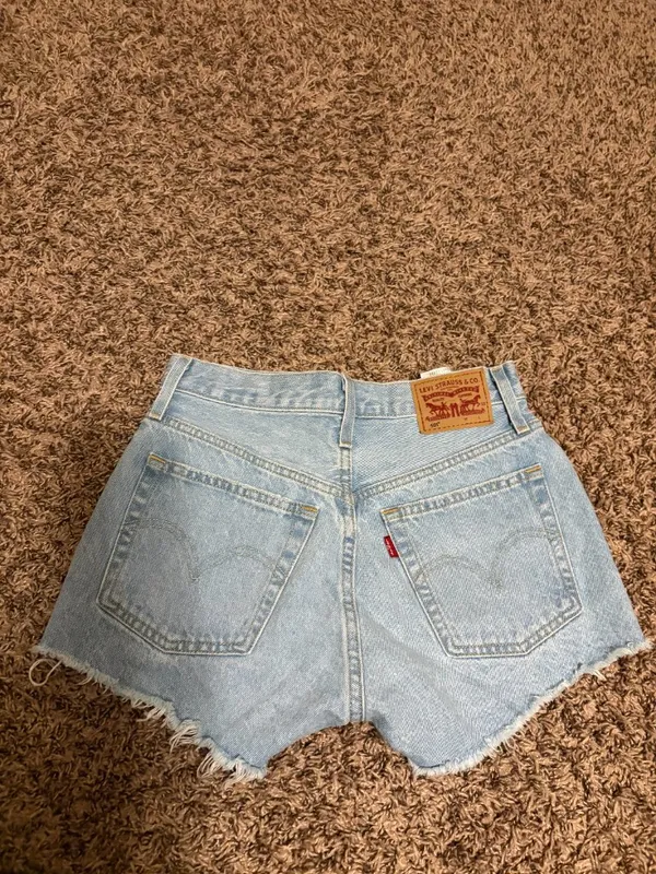 Levi's 501 Jean Shorts Size 25 Light Blue Denim Raw Hem Distressed Button Fly - Image 2