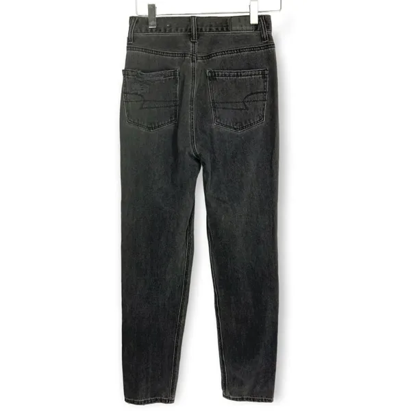 American Eagle | Size 00 XXS | Mom Jeans High Rise Distressed Ripped Faded Black - Image 3