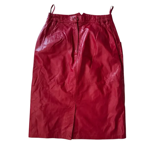 Vintage Suzelle Women's Red Genuine Leather Pencil Skirt High Waist Size 10 - Image 3