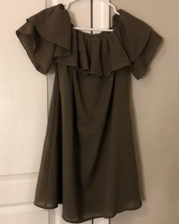 Army Green Off The Shoulder Dress - Image 3