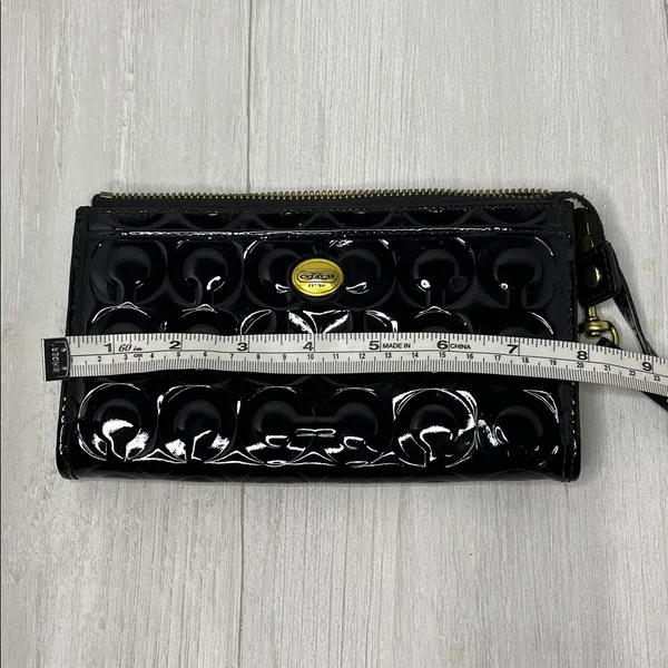 Coach Black Patent Leather Wristlet with Gold Accents - Image 8