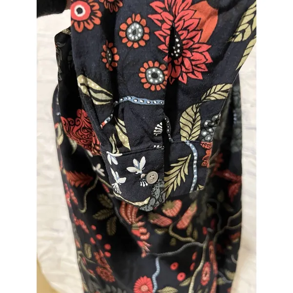 ANN TAYLOR LOFT WOMENS BOHO BLOUSE Navy FLORAL LONG SLEEVE Round Neck Medium - Image 4