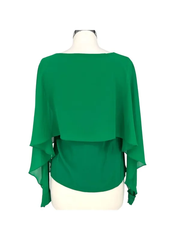 Zara Green Flowy Cape Blouse Layered Design Cut-Out Sleeves Size XS - Image 3