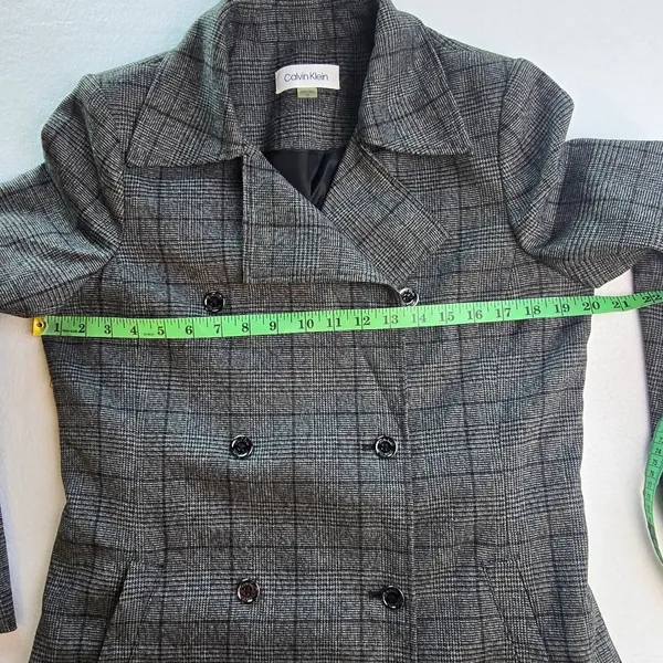 Calvin Klein‎ Womens Grey Glen Plaid Double Breasted Belted Trench Coat Size 10 - Image 8