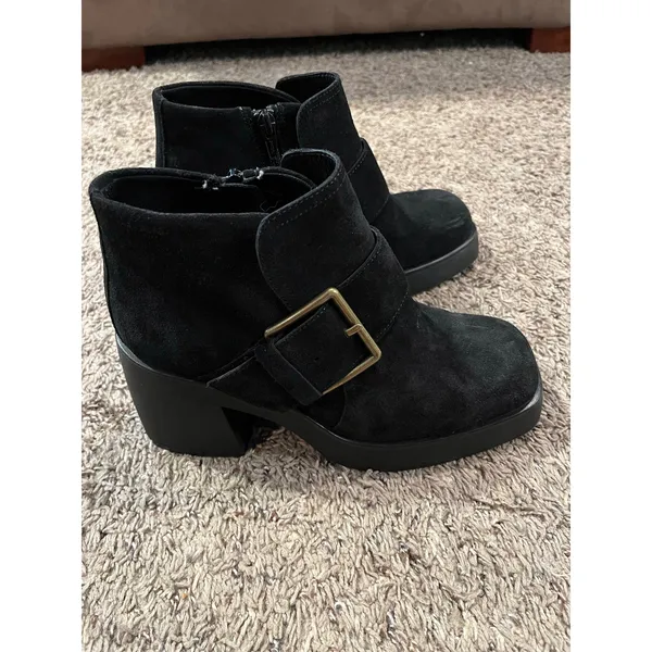 Vagabond Brooke Black‎ Suede Chunky Platform Ankle Boots Square Toe Buckle 7 - Image 2