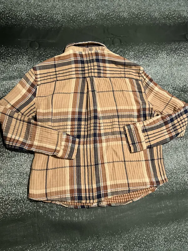 Womens small Aerie Brown & Blue Plaid Gauze Style Oversized Long Sleeve Shirt - Image 2
