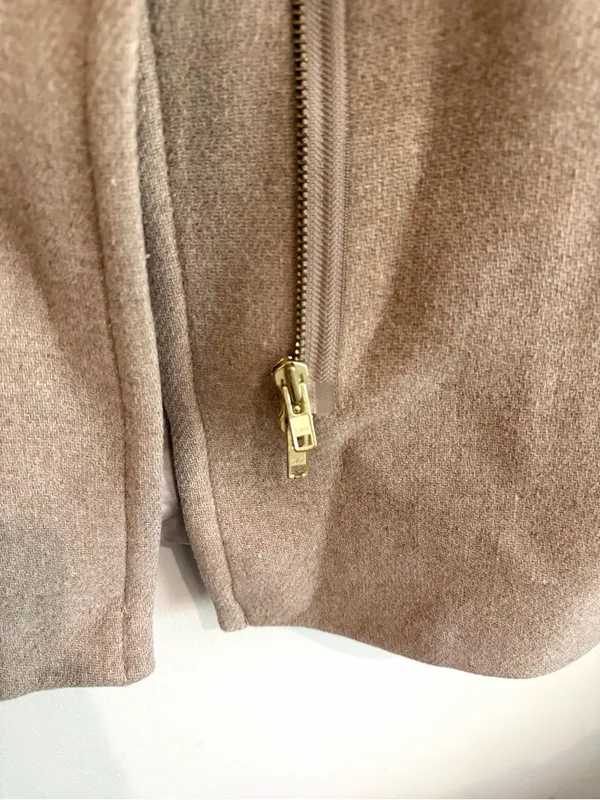 J. Crew Stadium Cloth Wool Cocoon Funnel Neck Pea Coat in Camel Beige Sz 8 - Image 8