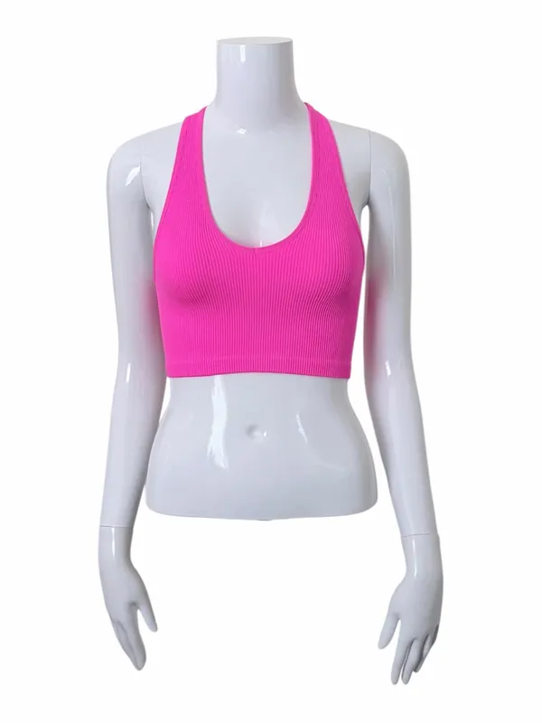 NEW FP Movement Ribbed Racerback Crop Top Size XS Tropical Pink - Image 2