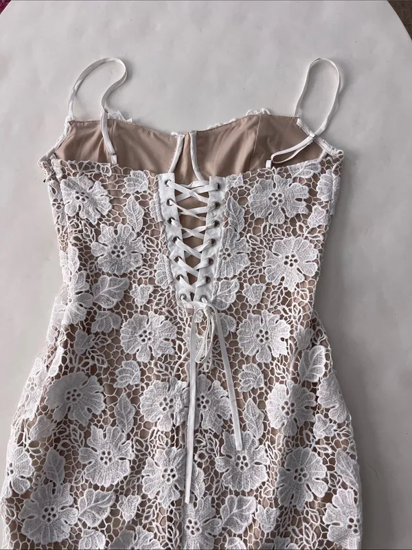 NWT Commense Semi Sheer Double Layer Floral Lace Corset Cami Midi Maxi Dress M - Image 5