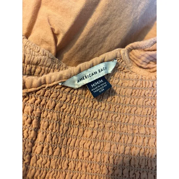 American‎ Eagle Smocked Mini Dress Terracotta Peach Ruffle Hem Size Medium - Image 3