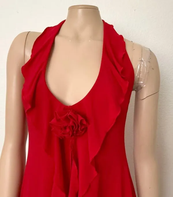 [White Fox] Red Y2K Ruffle Halter Neck Asymmetrical Hem Mini Dress Size Large L - Image 7