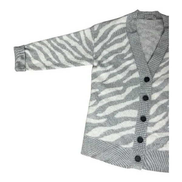 Everlane Alpaca Zebra Print Heathered Grey Cardigan Size L Sweater Button Front - Image 3