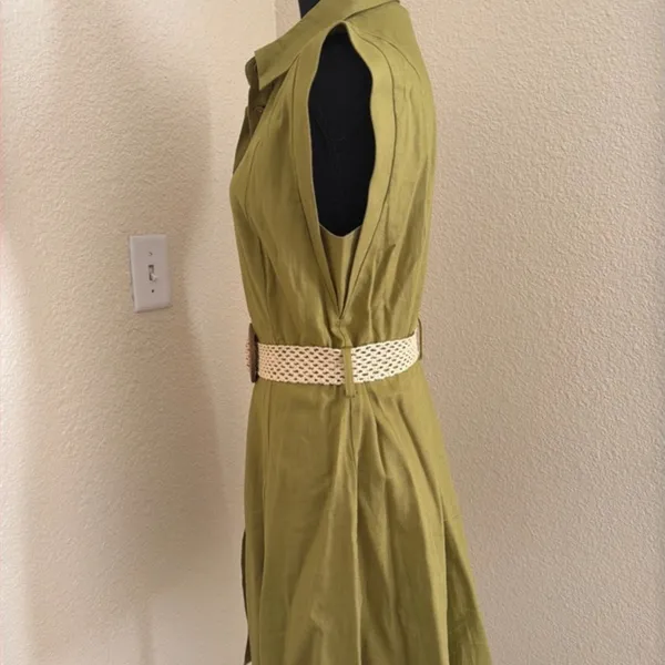 Zara Khaki Midi Dress with Woven Belt - Image 4