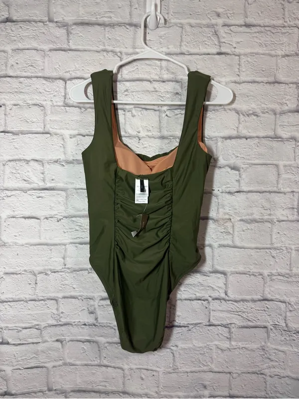 J. Crew NWT Olive Green Ruched Scoop One-Piece Swimsuit, size 10 - Image 2