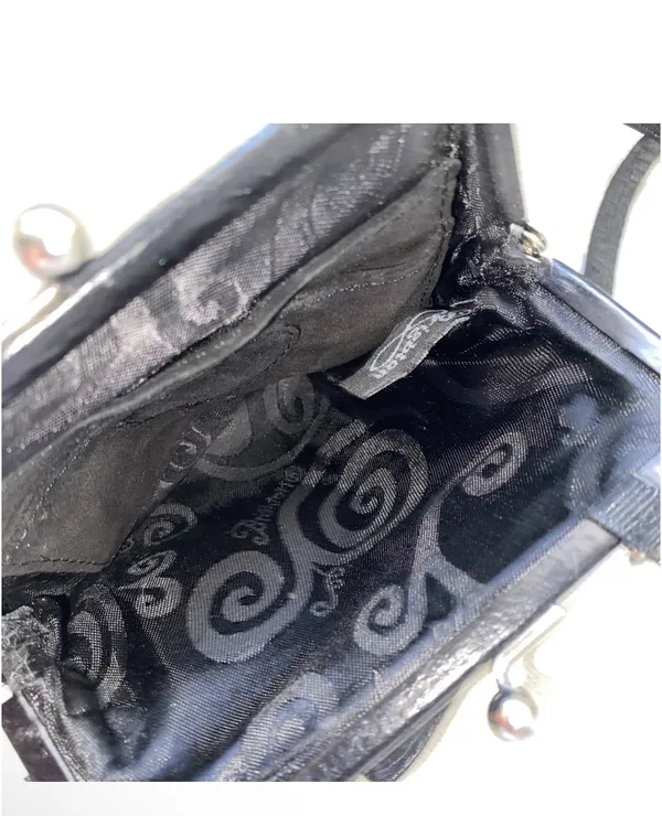 BRIGHTON Mini Purse Bag Rhinestone Heart Black Suede Leather Crossbody - Image 9