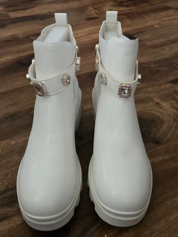Unbranded White Boots Gold And Sparkle Detail 38.5 8 - Image 2