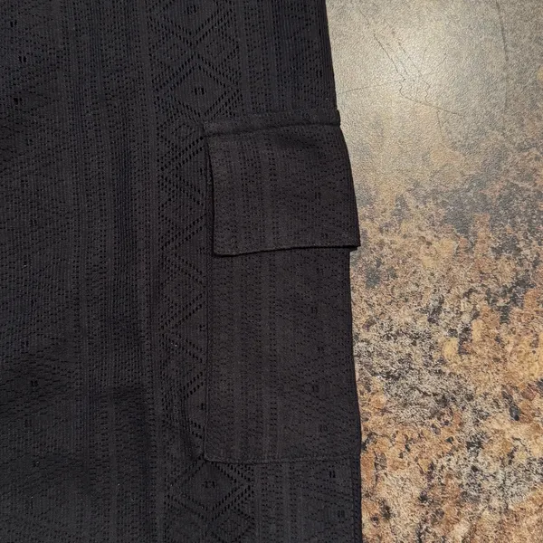 Salty Lemon NWT Wide Leg Pants Cotton Laser Cut Cargo Sheer Boho Lightweight Pull On Black M - Image 8