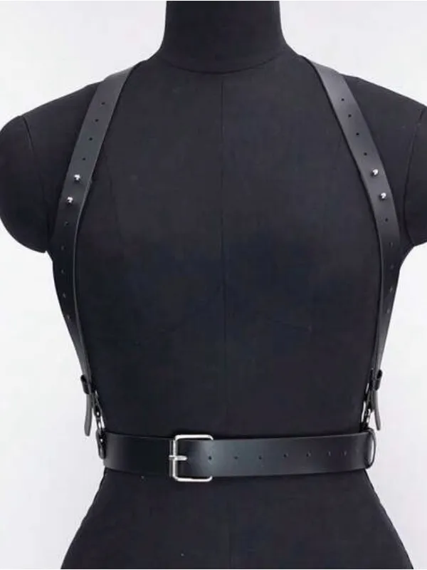 Black Faux Leather Harness Belt New - Image 2