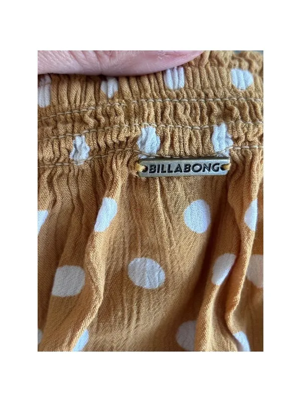 Billabong Tube Top Large Mustard Yellow Polka Dot Smocked Cropped Strapless - Image 5